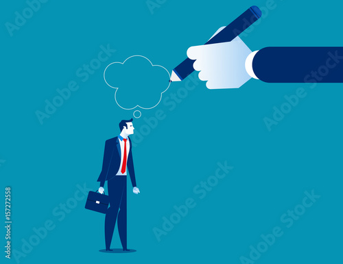 Hand drawing thought bubble over man. Concept business vector.