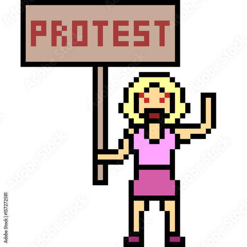 vector pixel art protest woman