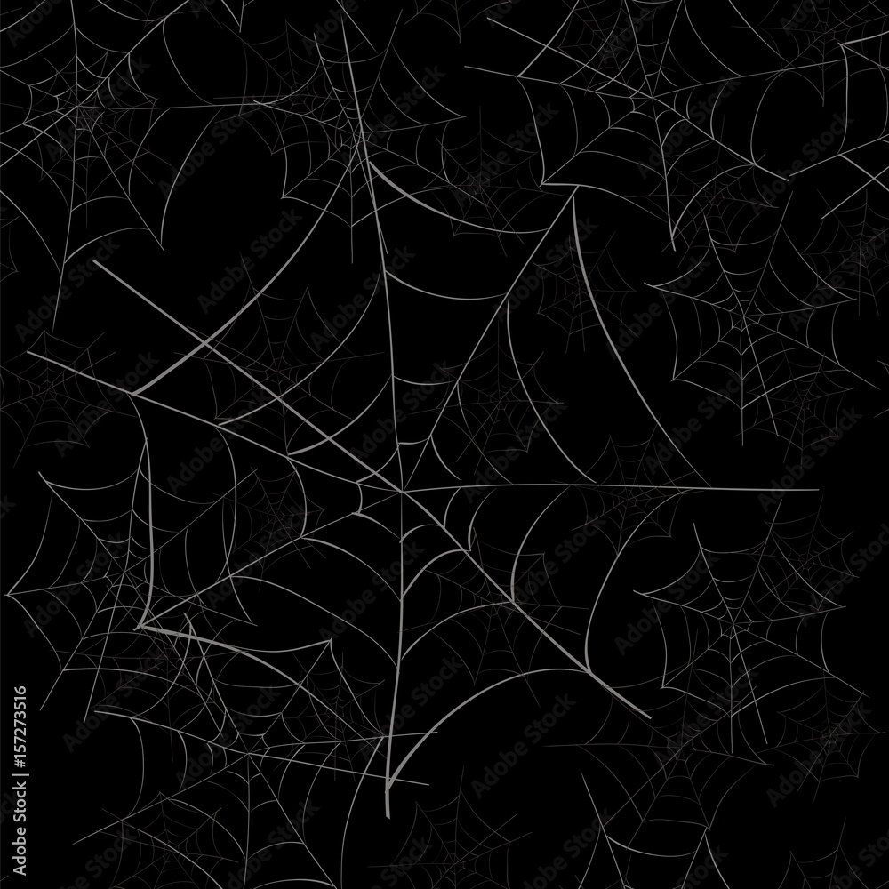 Obraz premium Spider Web Seamless Pattern on Black Background