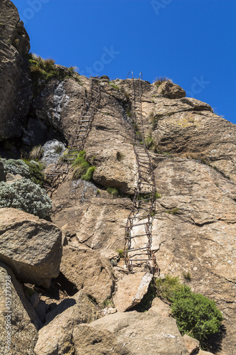 Dangerous chain ladders on the Sentinel Hike, Drakensberge, South Africa
