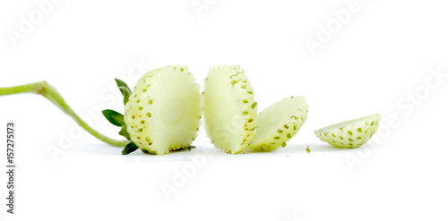 Strawberry cut slices , unripe, green, studio shot photo