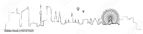 Wien Skyline mit Riesenrad Kontur Silhouette Zeichnung abstrakt