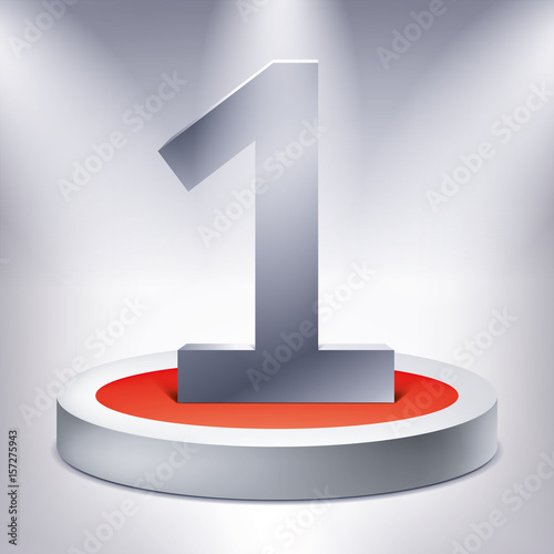 Number 1 on the illuminated podium, award pedestal, geometry shape, vector design for you project
