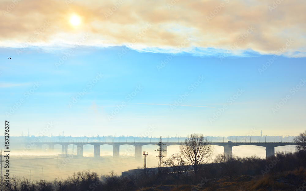 viaduct in Galati city. Long bridge