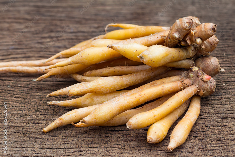 finger root Ingredients for Thai Cuisine and thai herb on wooden table finger root Ingredients for Thai Cuisine and thai herb on wooden table