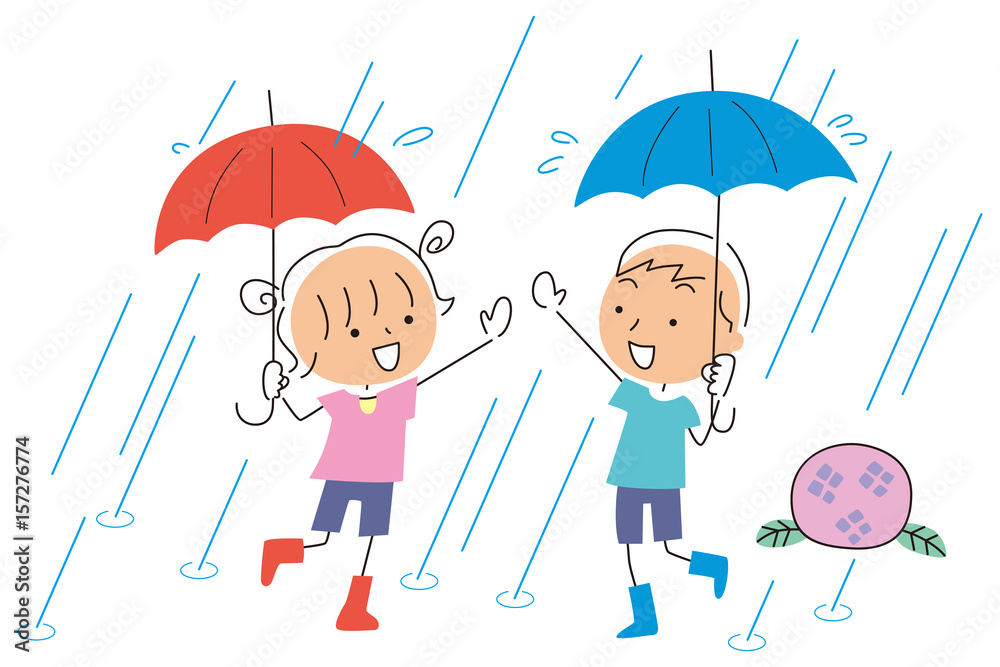 雨と傘と子供