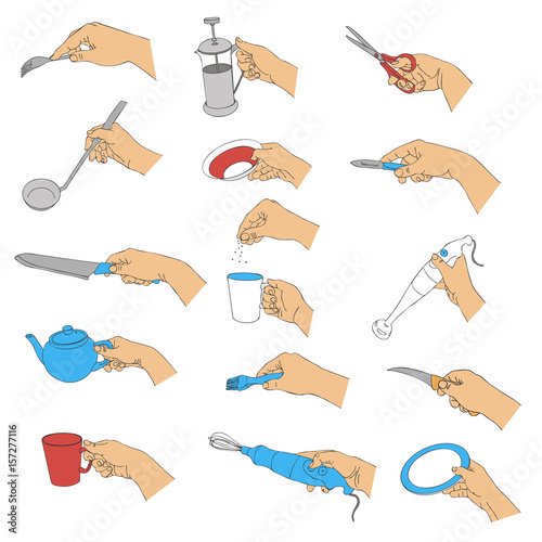 vector hands with kitchen utensils