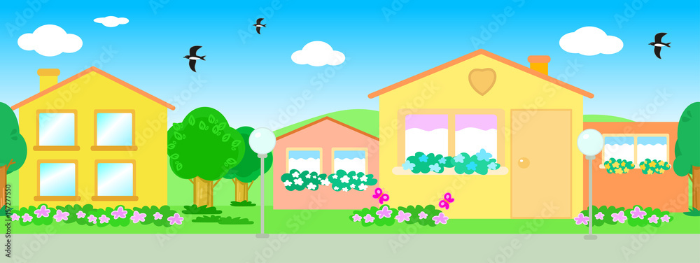 Seamless line of houses vector