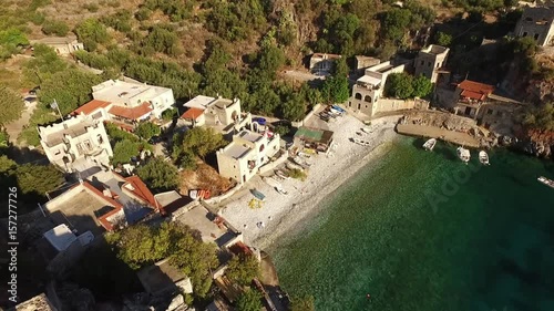 Aerial drone video of Alypa picturesque village in Southest Peloponnese, Greece photo