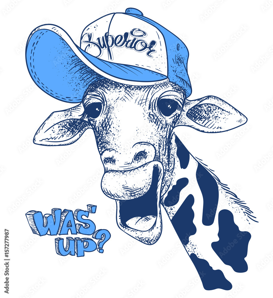 Obraz premium print with giraffe images and text, grunge effect, t-shirt design