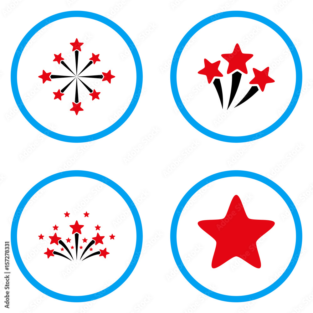 Star Fireworks rounded icons. Vector illustration style is a flat iconic symbols inside blue circles. Designed for web and software interfaces. Star Fireworks rounded icons. Vector illustration style is a flat iconic symbols inside blue circles. Designed for web and software interfaces.