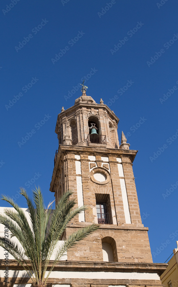 Bell Tower in Cadiz Under Blue Sky