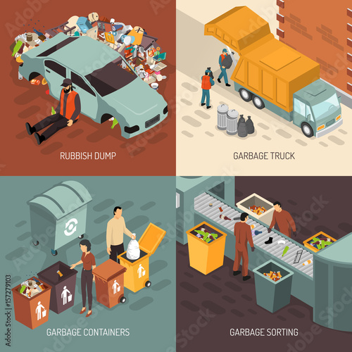 Isometric Garbage Recycling Design Icon Set