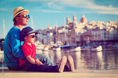 father and son travel in Malta, Europe © nadezhda1906