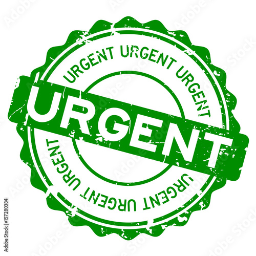 Grunge green urgent round rubber seal stamp on white background