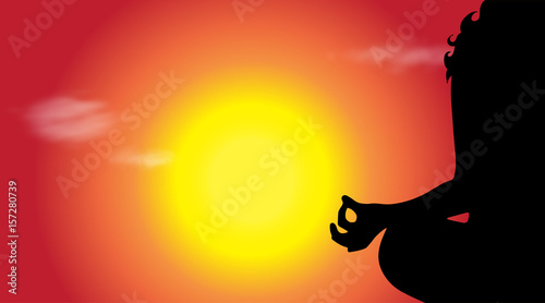 Vector silhouette of woman at sunset.