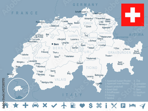 Switzerland - map and flag – illustration