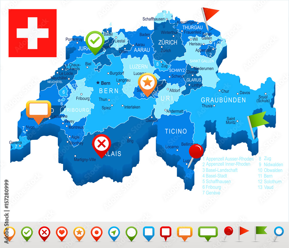 Switzerland - map and flag – illustration Switzerland - map and flag – illustration