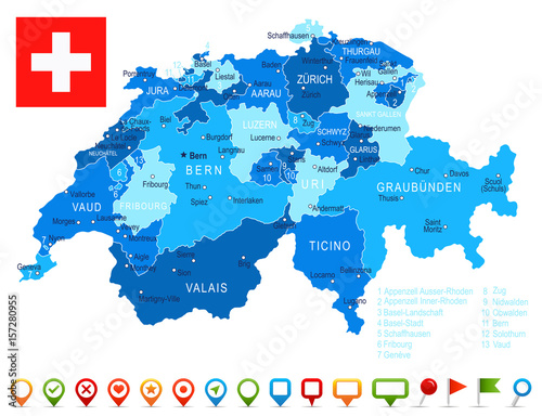 Switzerland - map and flag – illustration