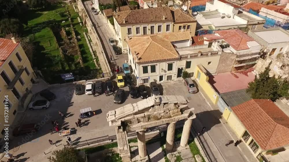 Aerial drone video of Monastiraki and Plaka historic areas, Athens, Attica, Greece Aerial drone video of Monastiraki and Plaka historic areas, Athens, Attica, Greece