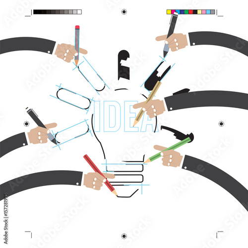 Hand With Pencils With Print Calibration Elements