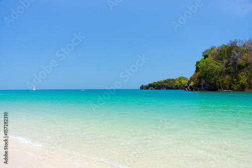 clear blue beautiful sea water and white sand beach in Thailand