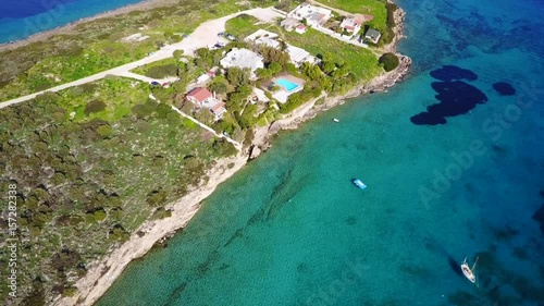 Aerial drone video of beaches and landscape of Porto Rafti, Avlaki, Mesogeia, Attica, Greece photo