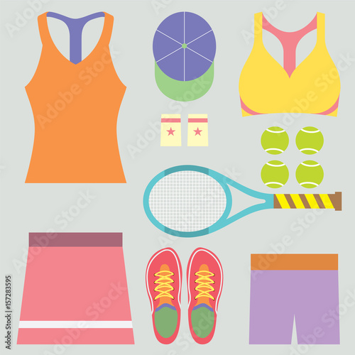 Top View Tennis Women's Gears Vector Illustration © sirikornt