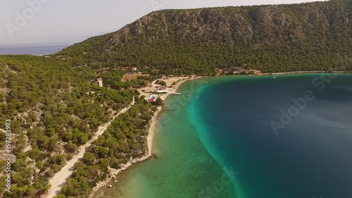 Aerial drone video of Lake Vouliagmeni, Heraion, Loutraki, Greece photo