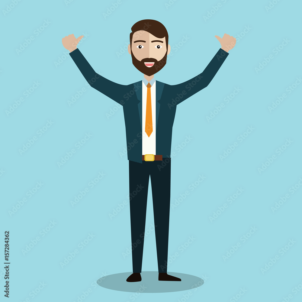 successful entrepreneur, Happy businessman with his hands up showing thumbs up