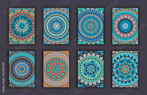 Collection retro cards. Ethnic backgrounds. Card of invitation.