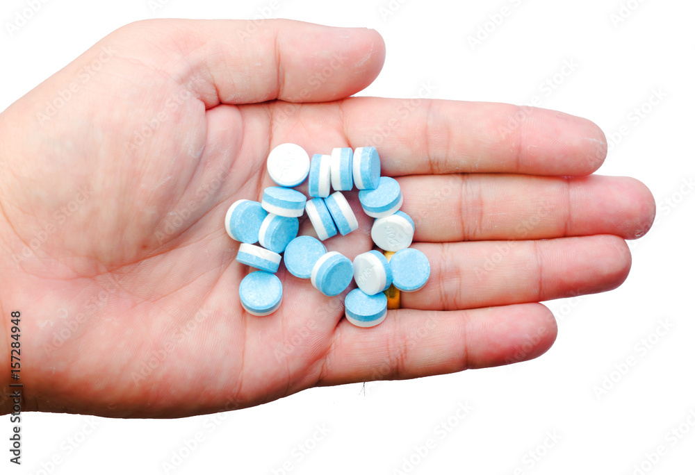 Isolated of Hand holding paracetamal. Isolated of Hand holding paracetamal.