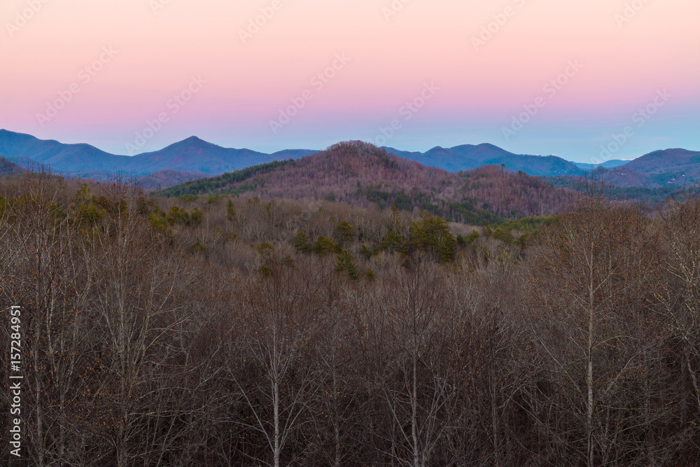 Evening view of the Appalachian Mountains from Popcorn Overlook located on the Lookout Mountain Scenic Highway, Georgia, USA.