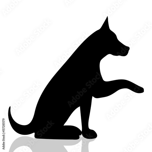 Vector silhouette of dog on white background.