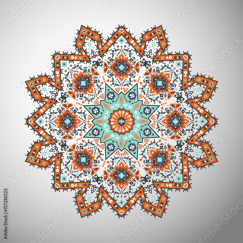 Ornamental olorful geometric mandala in aztec style. Oriental pattern, vector illustration