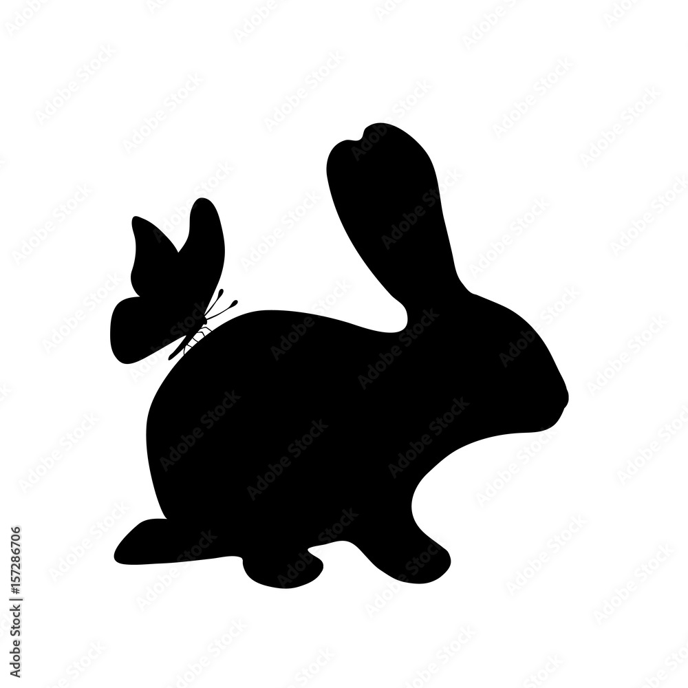 Vector silhouette of rabbit with butterfly on white background. Vector silhouette of rabbit with butterfly on white background.