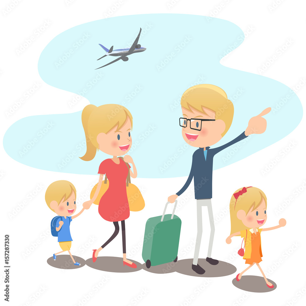 Obraz premium 旅行する家族 背景あり
