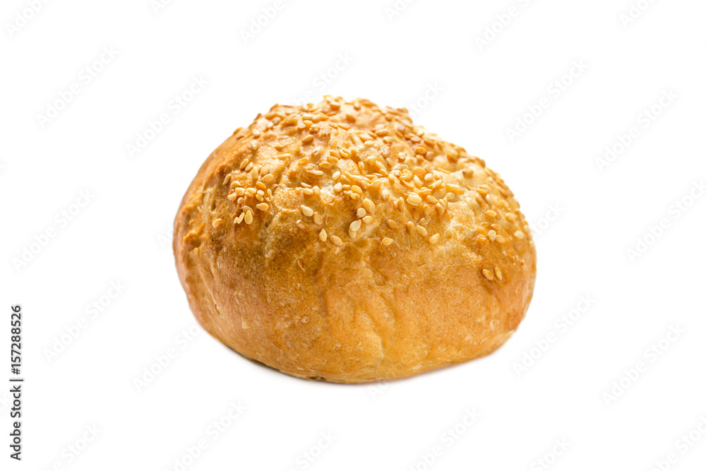 One sesame bun isolated on white background One sesame bun isolated on white background