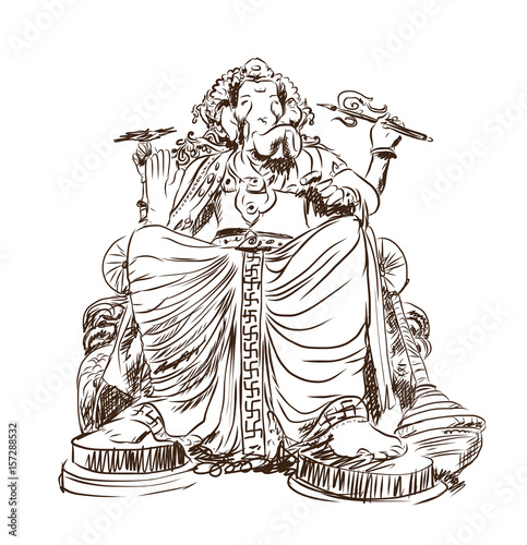 Hand drawn sketch of Lord Ganesha in vector illustration.