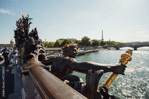Canvas Print Bronze sculpture on the bridge before Les Invalides in Paris