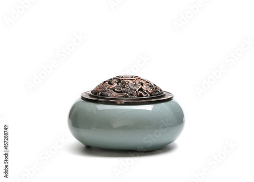 Fototapeta Ceramic incense burner isolated on white background