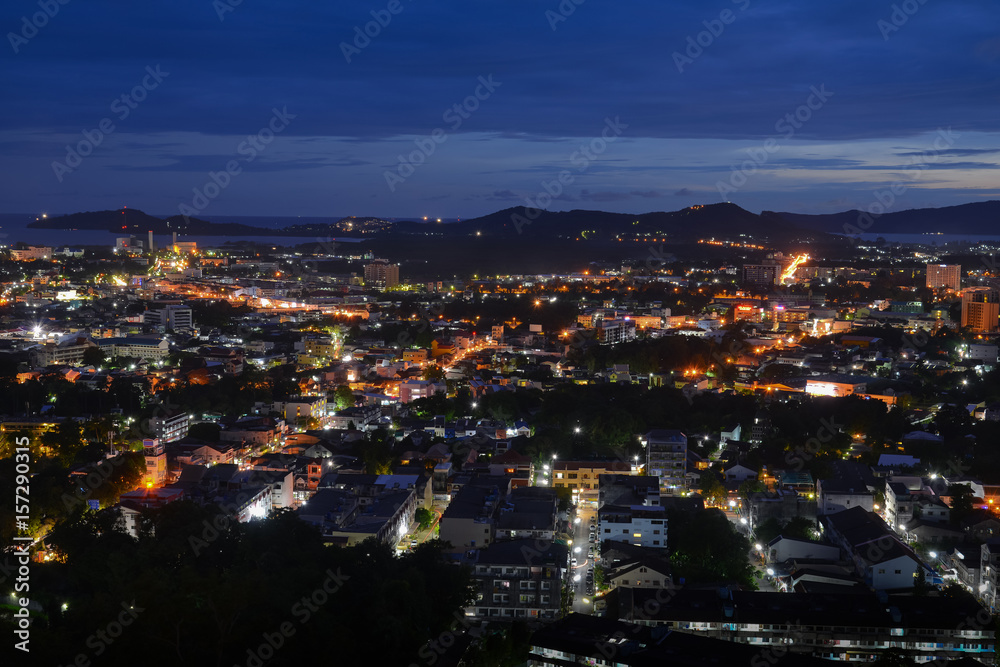 viewpoint on hill see to phuket town in night time, phuket Thailand