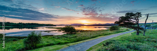 Aerial of an amazing sunset at Loch Creran, Barcaldine, Argyll photo