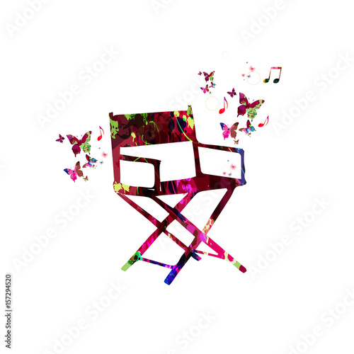 Colorful director chair with butterflies isolated vector illustration