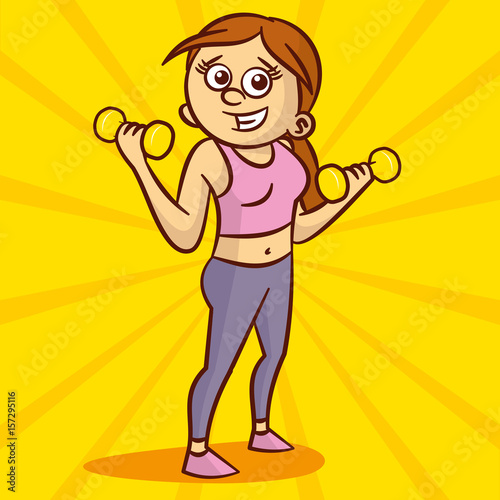 Cute Young woman with dumbbells