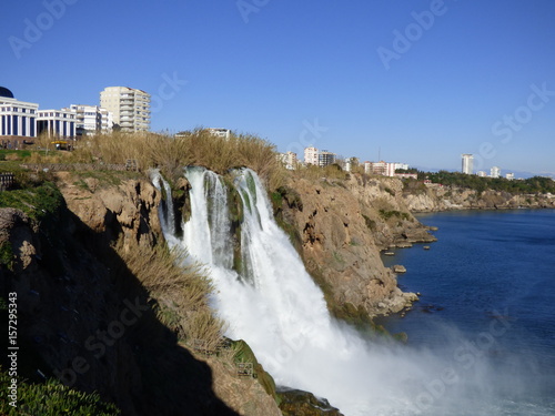 Antalya Waterfall Cliffs Stone Water Sea Sky photo