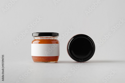 Quince Preserve Jar Mock-Up - Two Jars. Blank Label