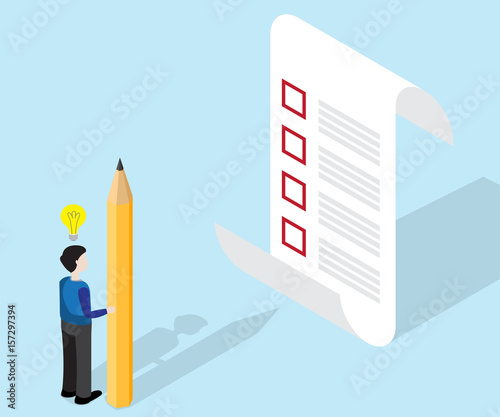 businessman with pencil and checklist isometric