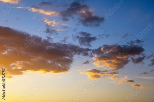 Fiery, orange and red colors sunset sky as background