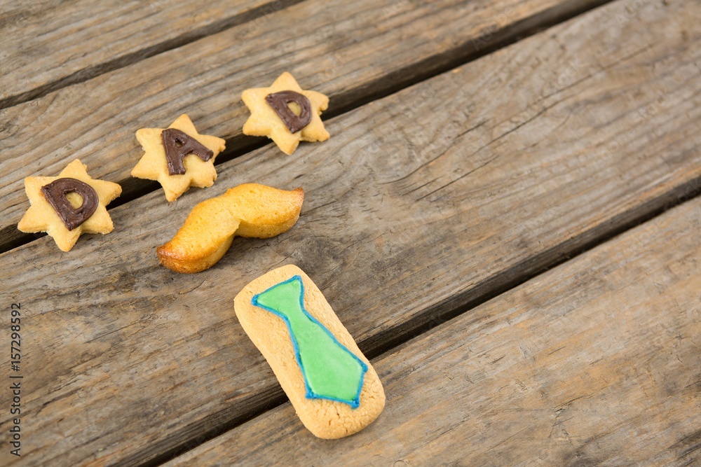 High angle view of cookies with dad text